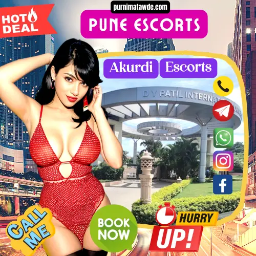 Banner image of Akurdi Pune Escorts Services. Posing in the banner a Akurdi Escorts Girl, in background Akurdi Busy Street view. Icon Display How Deals Available, Call me, Book now, Hurry up. Book an Akurdi Escorts Girl via Call, whatsapp, telegram, Instagram or Facebook.